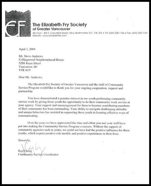 Elisabeth Fry Society Reference